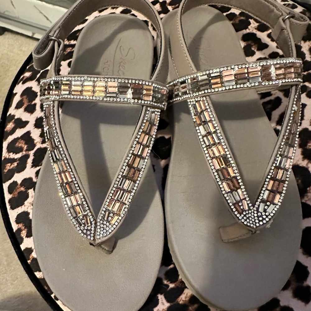Skechers Gray Sandals with Beaded Straps